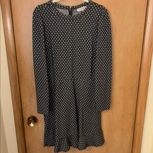 LOFT Gray and White Polka Dot Long Sleeve Dress women’s 12